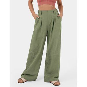 New Halara High Waisted Plicated Side Pocket Wide Leg Pants Sz Sm Green Flowy So